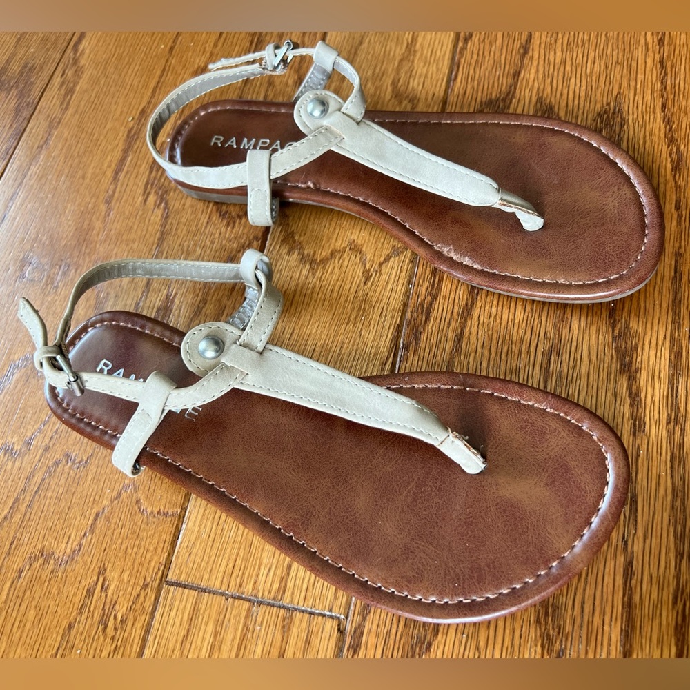 Rampage Tan/Beige Sandals, Silver Accent, Adjustable Ankle Strap, Size 7